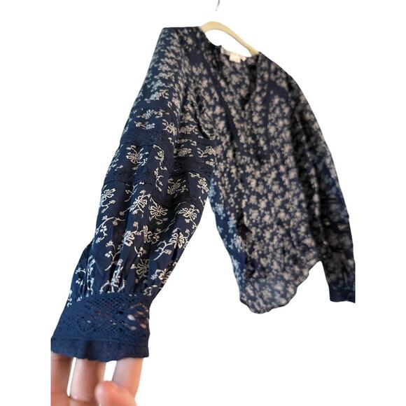 Veronica Beard Navy Floral Kent Long Sleeved Marine Blue Top Sz 2 - Picture 3 of 8